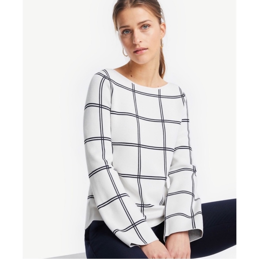 Ann Taylor Loft Windowpane Crew Neck Sweater - Picture 2 of 9